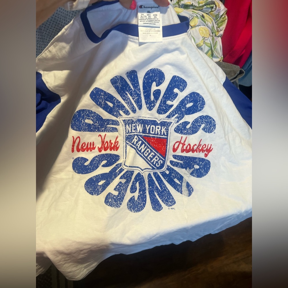 Women’s Rangers T-shirt, size 2XL Champion Blue and White Short Sleeve Tee